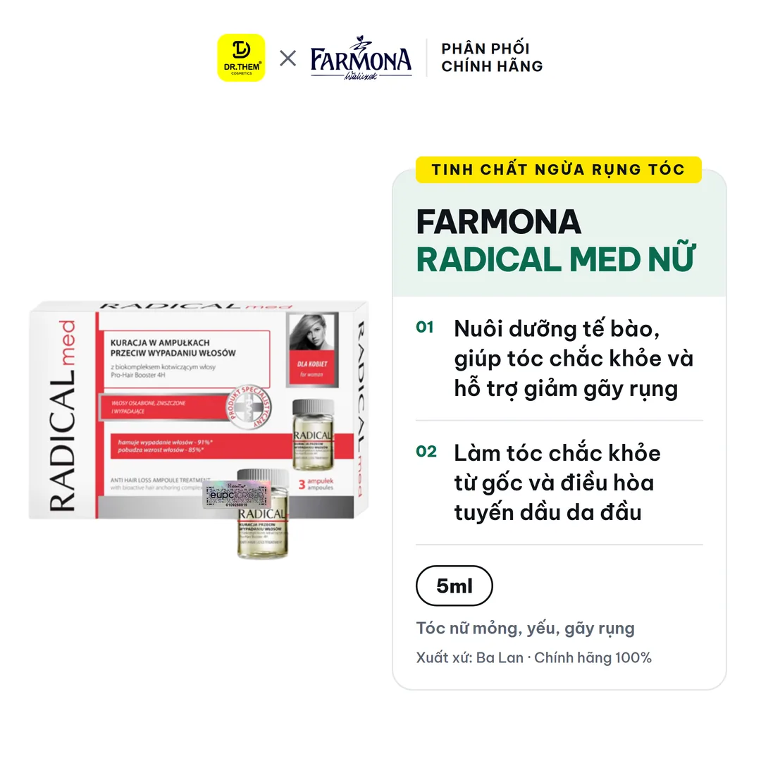Tinh Chất Farmona Radical Med Anti Hair Loss Ampoule Treatment Hỗ Trợ Giảm Rụng Tóc Cho Nữ 3x5ml – ảnh sản phẩm