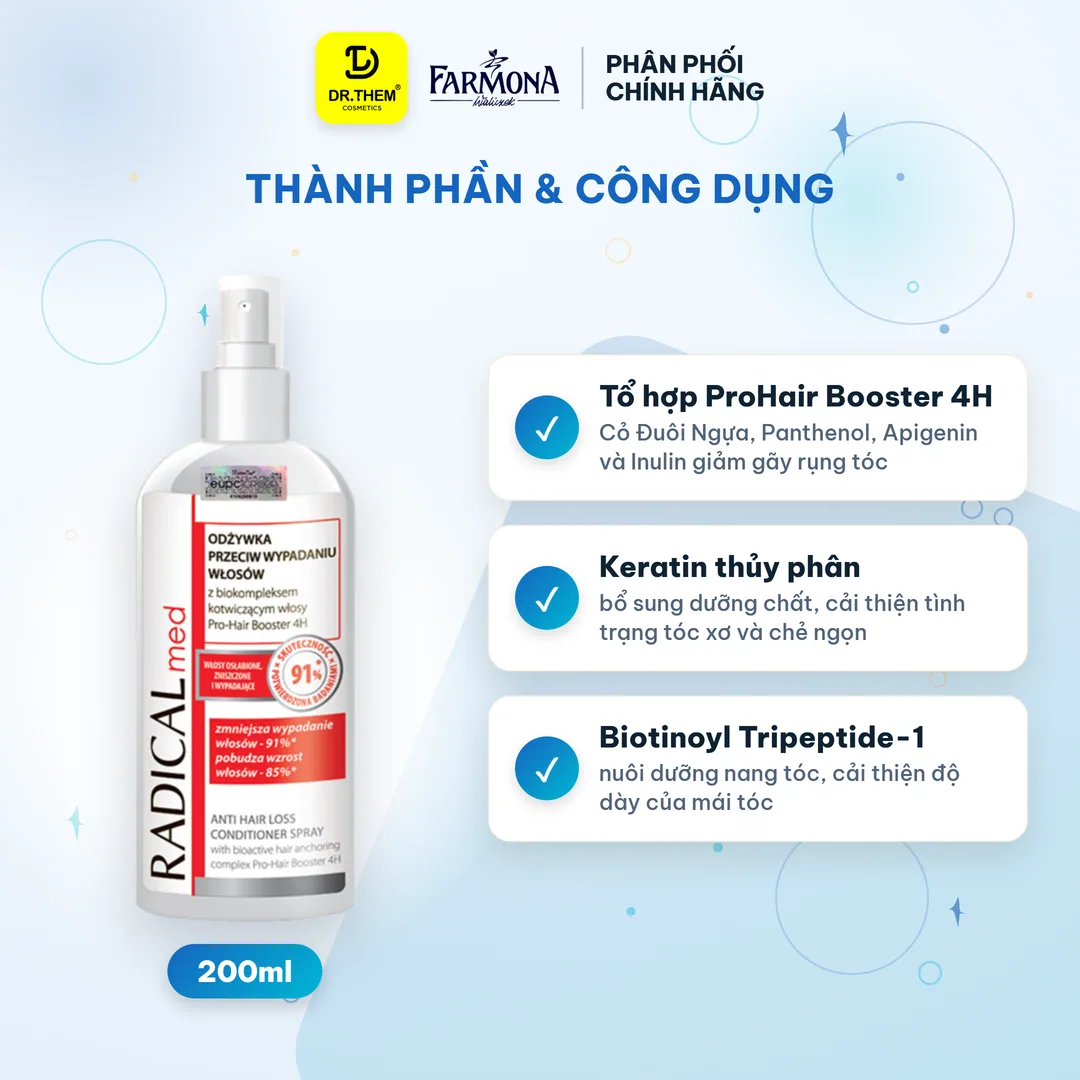 Xịt Dưỡng Tóc Farmona Radical Med Anti Hair Loss Conditioner Spray Hỗ Trợ Giảm Rụng Tóc Chắc Khỏe 200ml 4