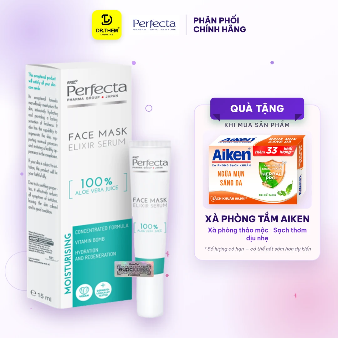 Tinh Chất Lô Hội Perfecta Face Mask Elixir Serum 100% Aloe Vera Juice Hỗ Trợ Làm Mờ Sẹo Dưỡng Ẩm 15ml