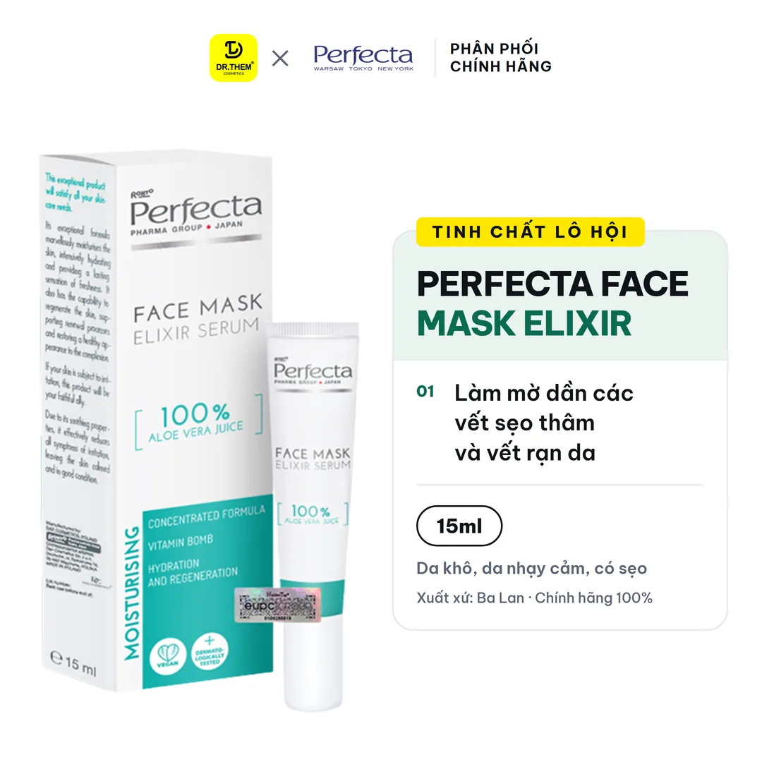 Tinh Chất Lô Hội Perfecta Face Mask Elixir Serum 100% Aloe Vera Juice Hỗ Trợ Làm Mờ Sẹo Dưỡng Ẩm 15ml 2