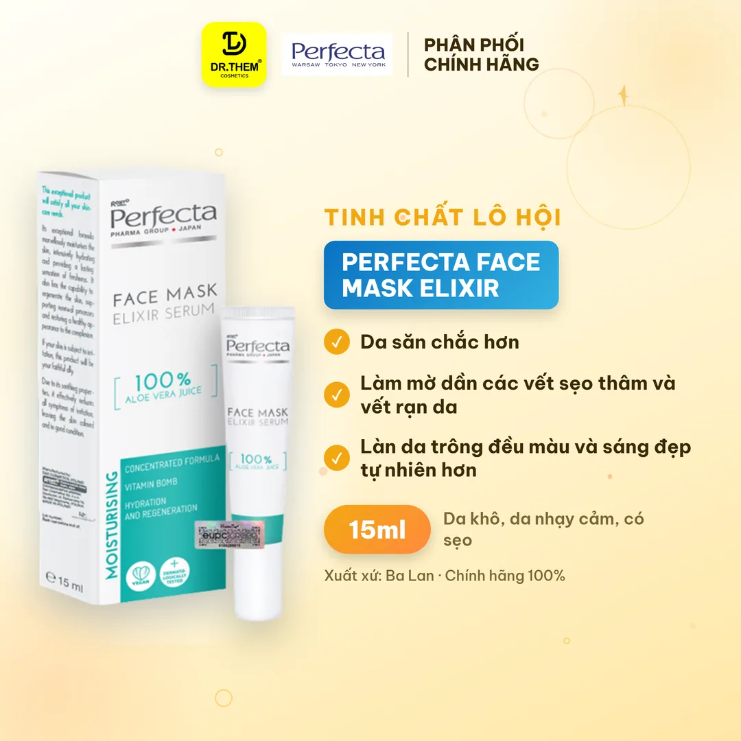 Tinh Chất Lô Hội Perfecta Face Mask Elixir Serum 100% Aloe Vera Juice Hỗ Trợ Làm Mờ Sẹo Dưỡng Ẩm 15ml
