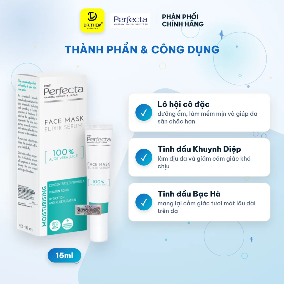 Tinh Chất Lô Hội Perfecta Face Mask Elixir Serum 100% Aloe Vera Juice Hỗ Trợ Làm Mờ Sẹo Dưỡng Ẩm 15ml 2