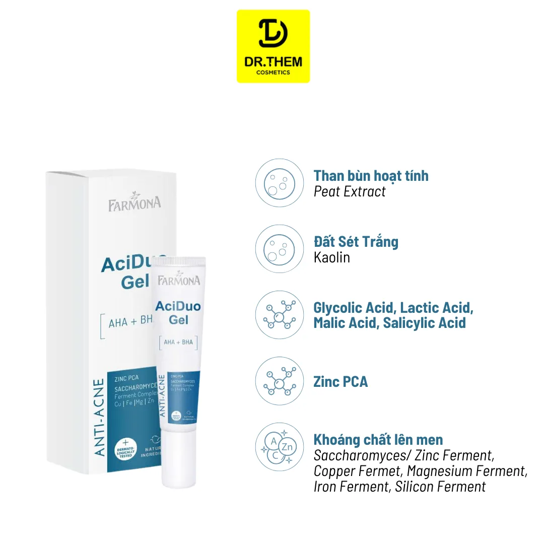 Gel Chấm Mụn Farmona AciDuo AHA BHA Zinc Hỗ Trợ Giảm Mụn Trứng Cá Làm Sạch Lỗ Chân Lông Cho Da Dầu 15ml 6