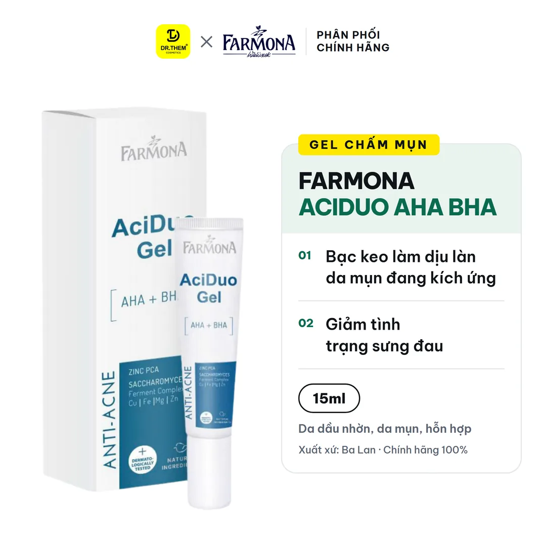 Gel Chấm Mụn Farmona AciDuo AHA BHA Zinc Hỗ Trợ Giảm Mụn Trứng Cá Làm Sạch Lỗ Chân Lông Cho Da Dầu 15ml – ảnh sản phẩm