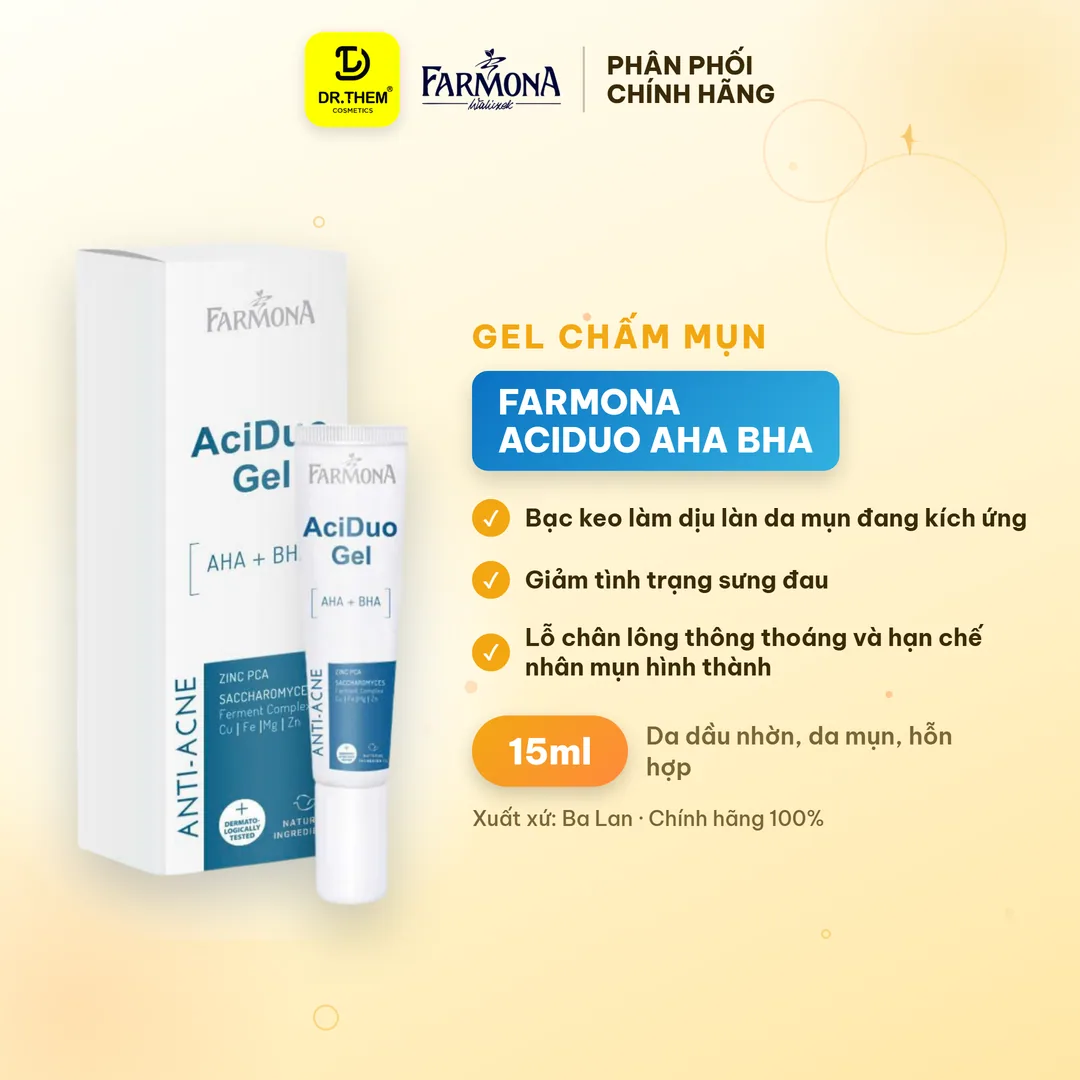 Gel Chấm Mụn Farmona AciDuo AHA BHA Zinc Hỗ Trợ Giảm Mụn Trứng Cá Làm Sạch Lỗ Chân Lông Cho Da Dầu 15ml