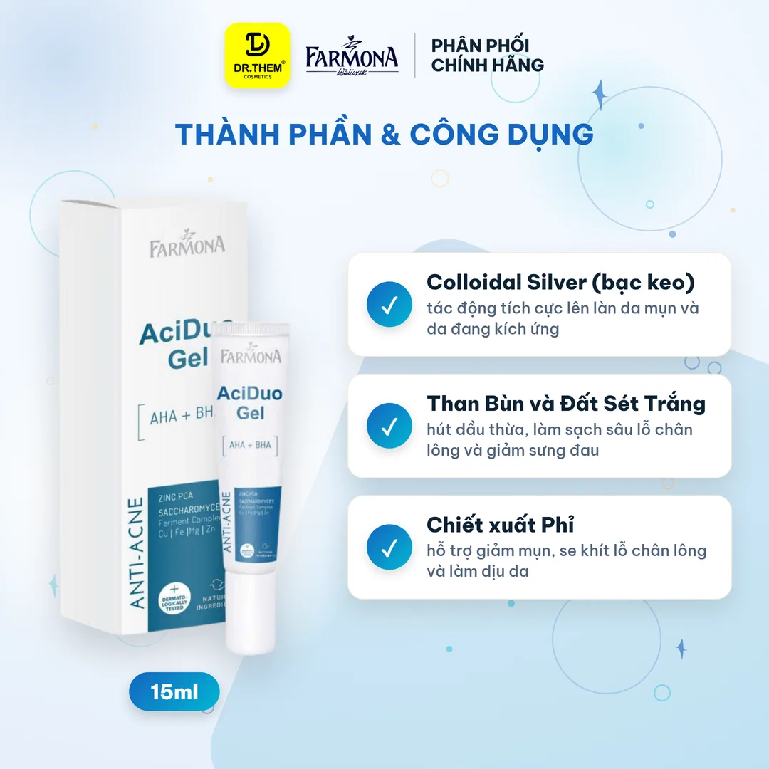 Gel Chấm Mụn Farmona AciDuo AHA BHA Zinc Hỗ Trợ Giảm Mụn Trứng Cá Làm Sạch Lỗ Chân Lông Cho Da Dầu 15ml 3