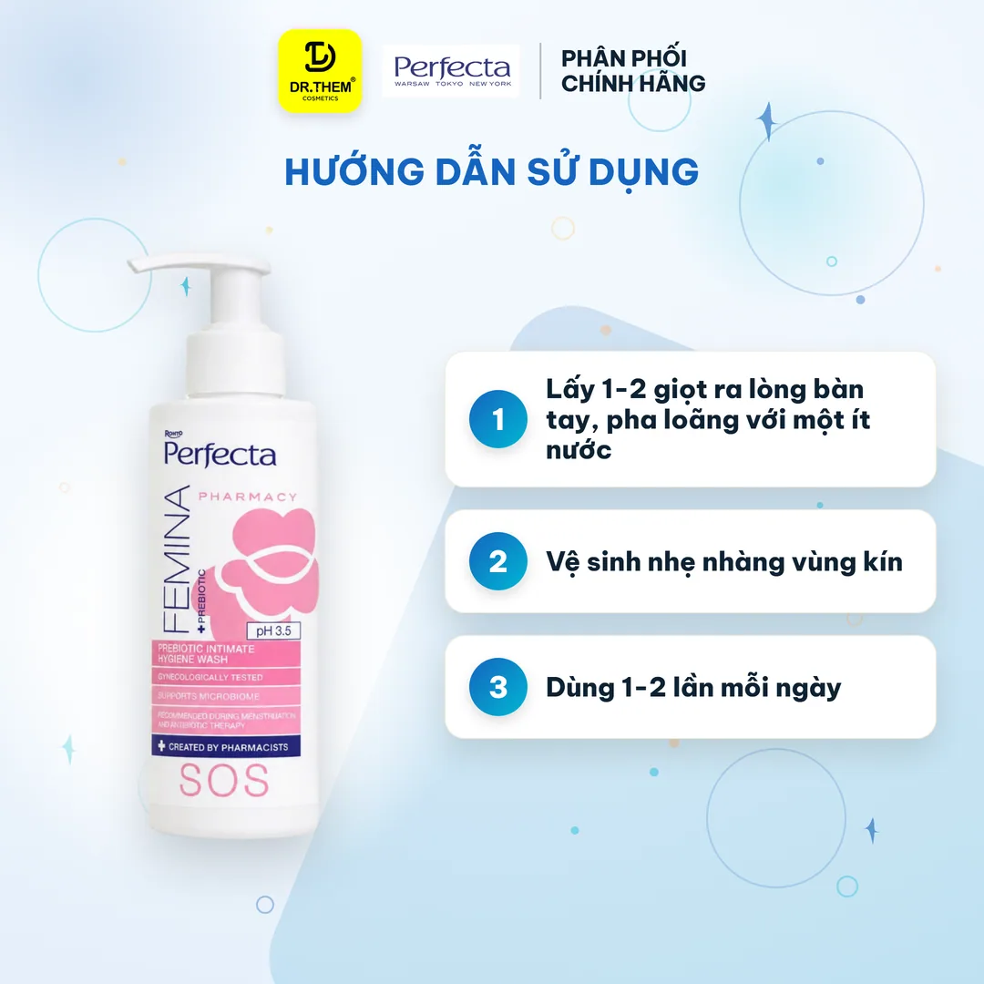 Dung Dịch Vệ Sinh Phụ Nữ Perfecta Femina SOS Probiotic Làm Sạch Dịu Nhẹ Hỗ Trợ Giảm Kích Ứng Mẩn Đỏ 150ml 3