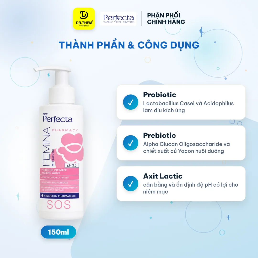 Dung Dịch Vệ Sinh Phụ Nữ Perfecta Femina SOS Probiotic Làm Sạch Dịu Nhẹ Hỗ Trợ Giảm Kích Ứng Mẩn Đỏ 150ml 2