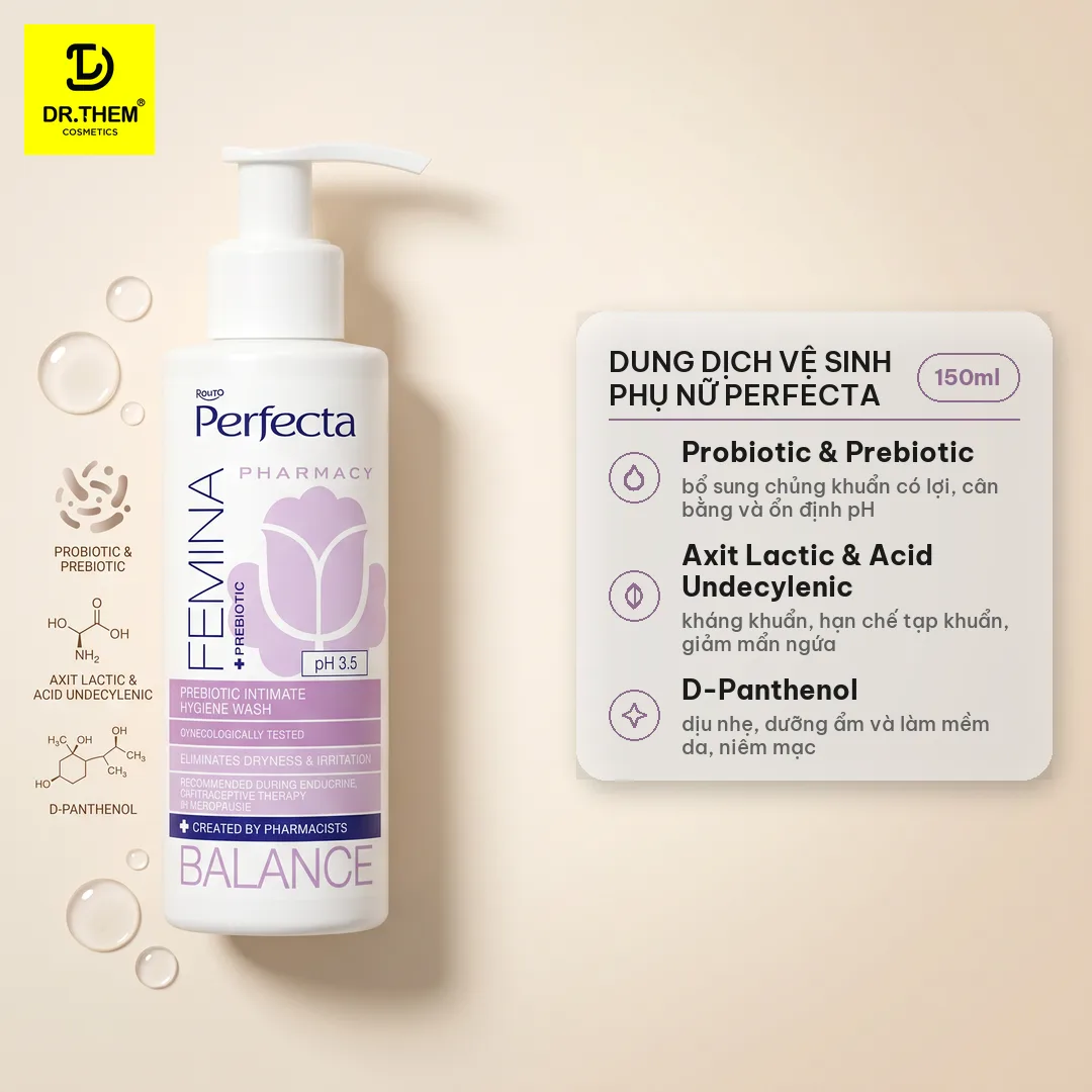 Dung Dịch Vệ Sinh Phụ Nữ Perfecta Femina Balance Probiotic Dịu Nhẹ Dưỡng Ẩm Cân Bằng pH Cho Da Nhạy Cảm 150ml 2