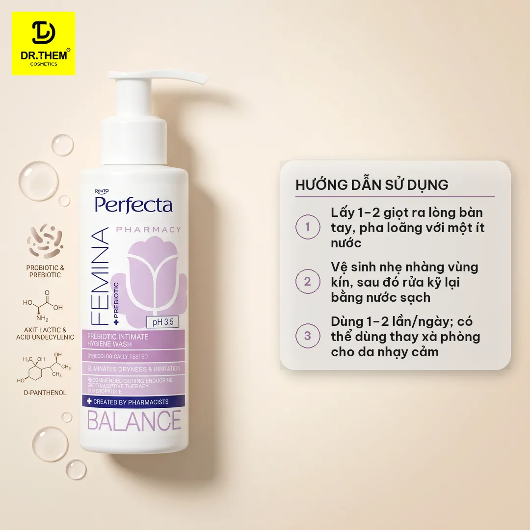 Dung Dịch Vệ Sinh Phụ Nữ Perfecta Femina Balance Probiotic Dịu Nhẹ Dưỡng Ẩm Cân Bằng pH Cho Da Nhạy Cảm 150ml 3