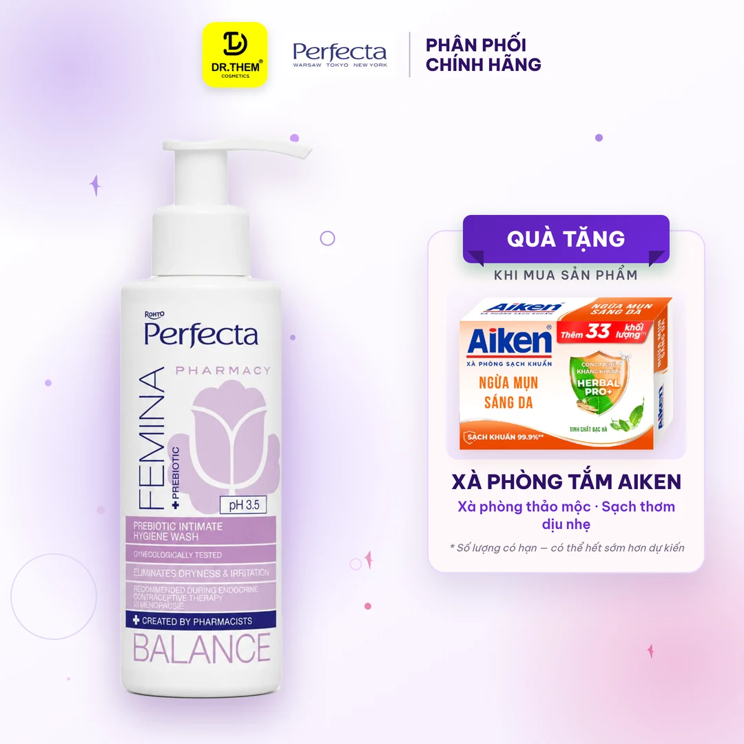Dung Dịch Vệ Sinh Phụ Nữ Perfecta Femina Balance Probiotic Dịu Nhẹ Dưỡng Ẩm Cân Bằng pH Cho Da Nhạy Cảm 150ml