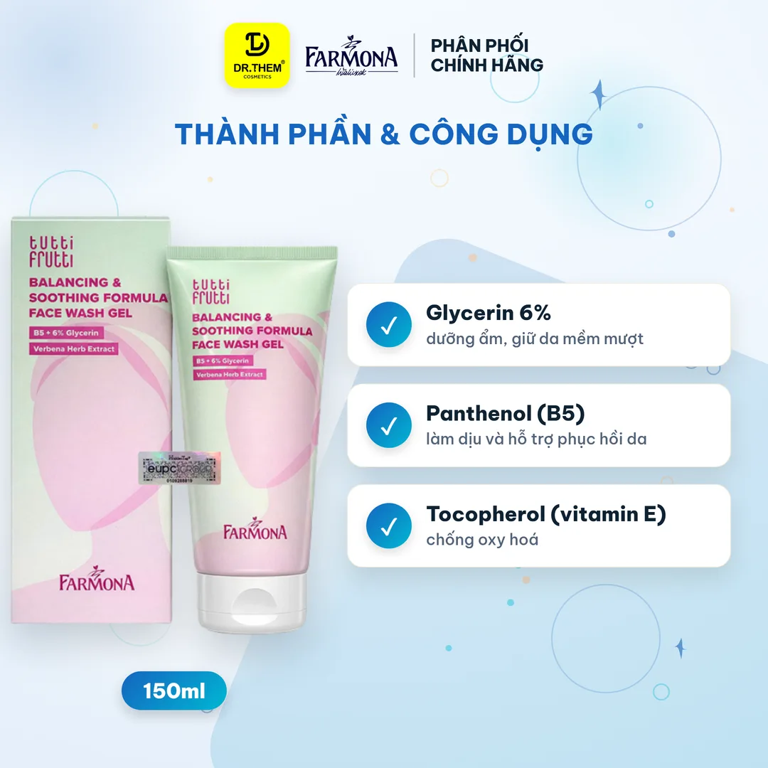 Gel Rửa Mặt Farmona Tutti Frutti Balancing & Soothing Formula Face Wash Gel Làm Sạch Dịu Nhẹ Giảm Bóng Nhờn Cho Da Dầu Mụn 150ml 2