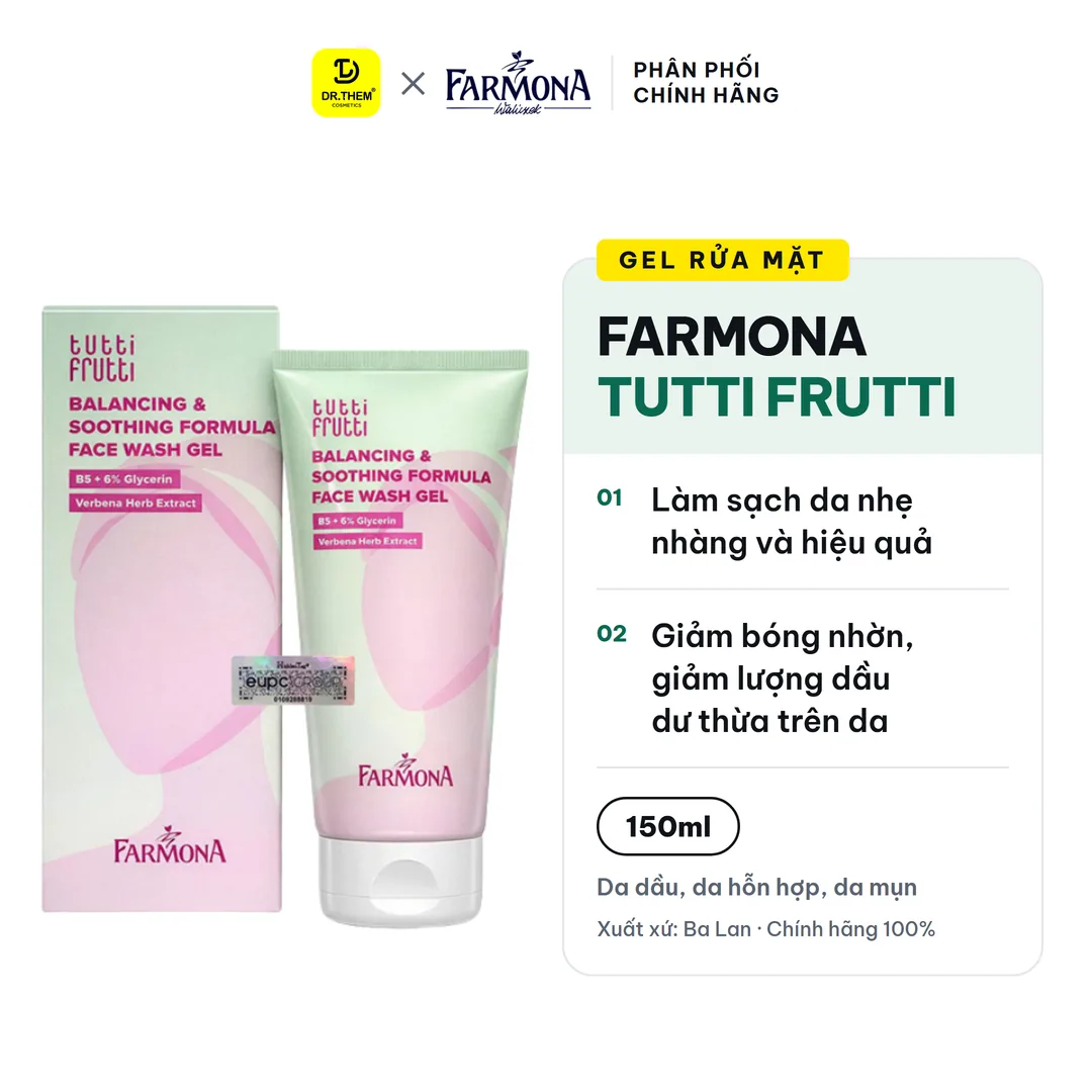 Gel Rửa Mặt Farmona Tutti Frutti Balancing & Soothing Formula Face Wash Gel Làm Sạch Dịu Nhẹ Giảm Bóng Nhờn Cho Da Dầu Mụn 150ml 2