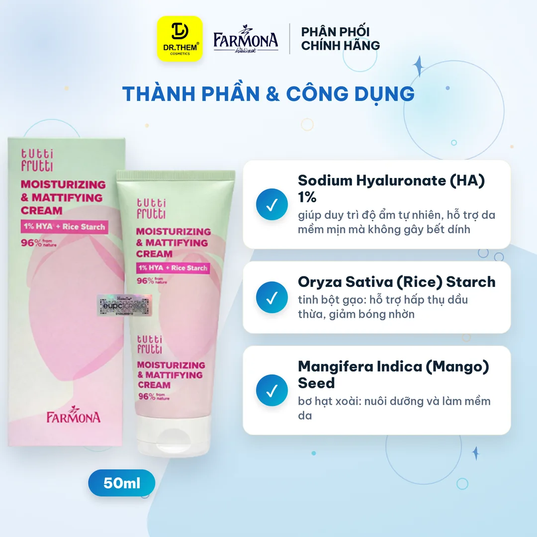 Kem Dưỡng Ẩm Farmona Tutti Frutti Moisturizing & Mattifying Cream Cấp Ẩm Cân Bằng Giảm Bóng Nhờn Cho Da Dầu Da Mụn 50ml 2