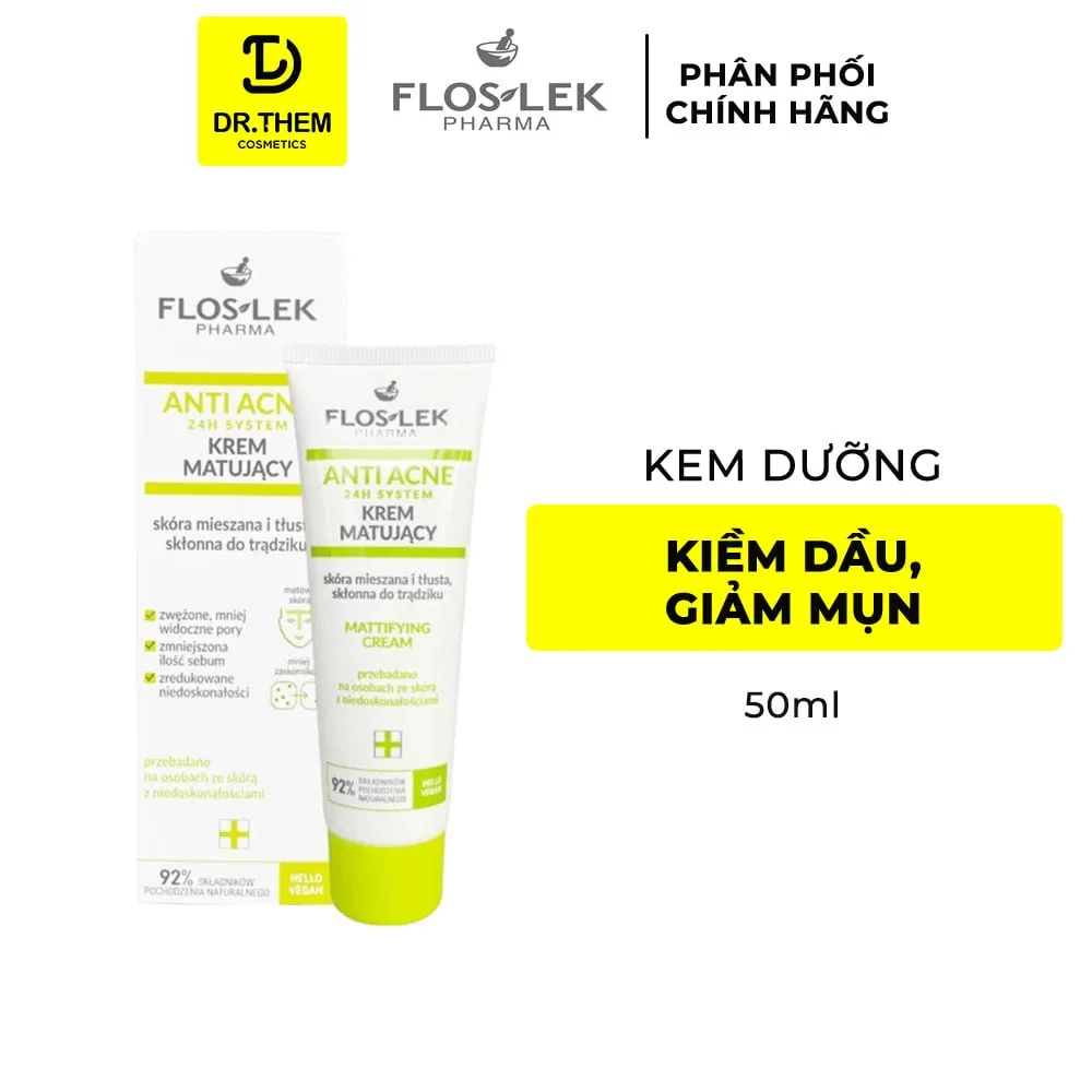 Kem Dưỡng Ẩm Kiềm Dầu Floslek Anti Acne Mattifying Cream 24H Giảm Bóng Nhờn Làm Dịu Da Dầu Mụn 50ml