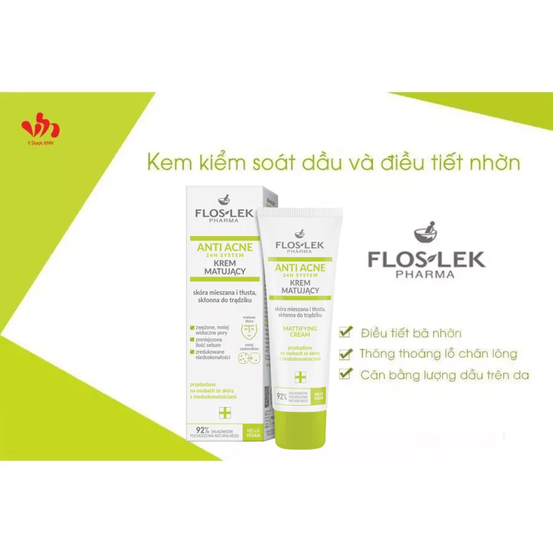 Kem Dưỡng Ẩm Kiềm Dầu Floslek Anti Acne Mattifying Cream 24H Giảm Bóng Nhờn Làm Dịu Da Dầu Mụn 50ml 3