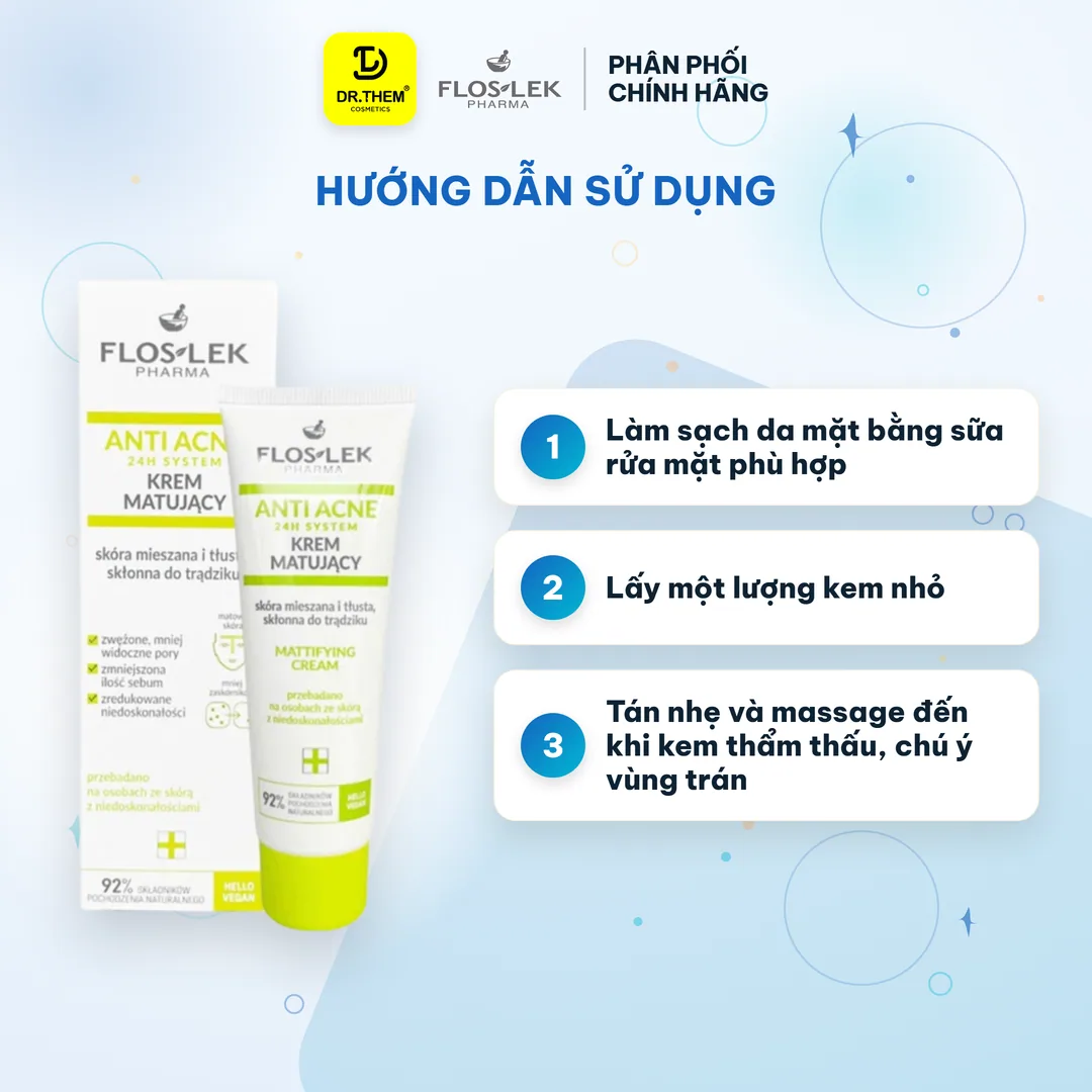 Kem Dưỡng Ẩm Kiềm Dầu Floslek Anti Acne Mattifying Cream 24H Giảm Bóng Nhờn Làm Dịu Da Dầu Mụn 50ml 6