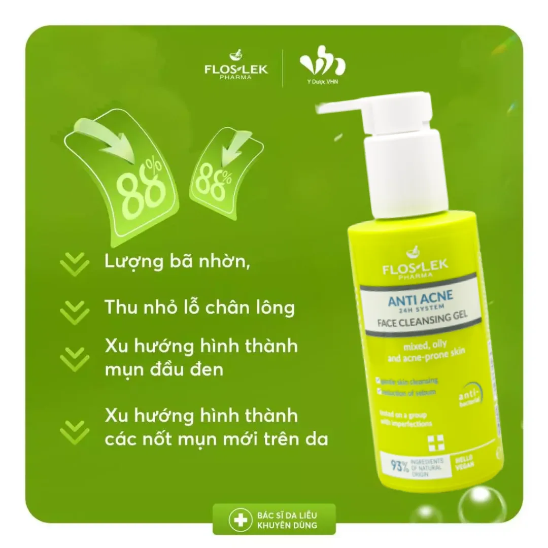 Sữa Rửa Mặt Floslek Anti Acne Bacterial Face Cleansing Gel Làm Sạch Sâu Kiềm Dầu Cho Da Dầu Mụn 125ml 3