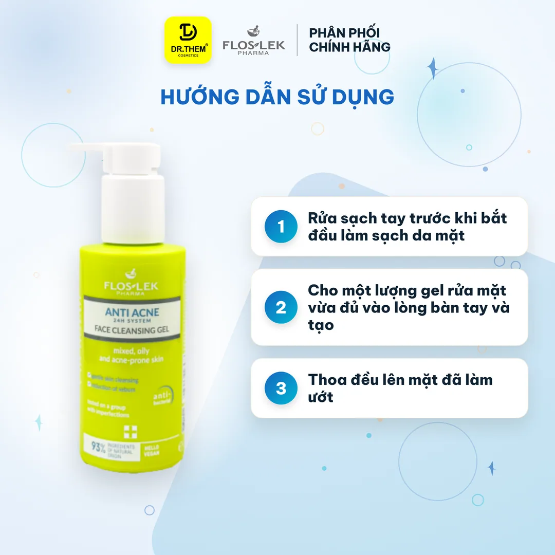 Sữa Rửa Mặt Floslek Anti Acne Bacterial Face Cleansing Gel Làm Sạch Sâu Kiềm Dầu Cho Da Dầu Mụn 125ml 6