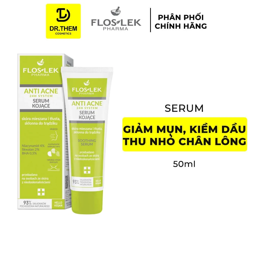 Serum Floslek Anti Acne 24H System Soothing Làm Dịu Hỗ Trợ Giảm Mụn Kiềm Dầu Se Khít Lỗ Chân Lông 50ml