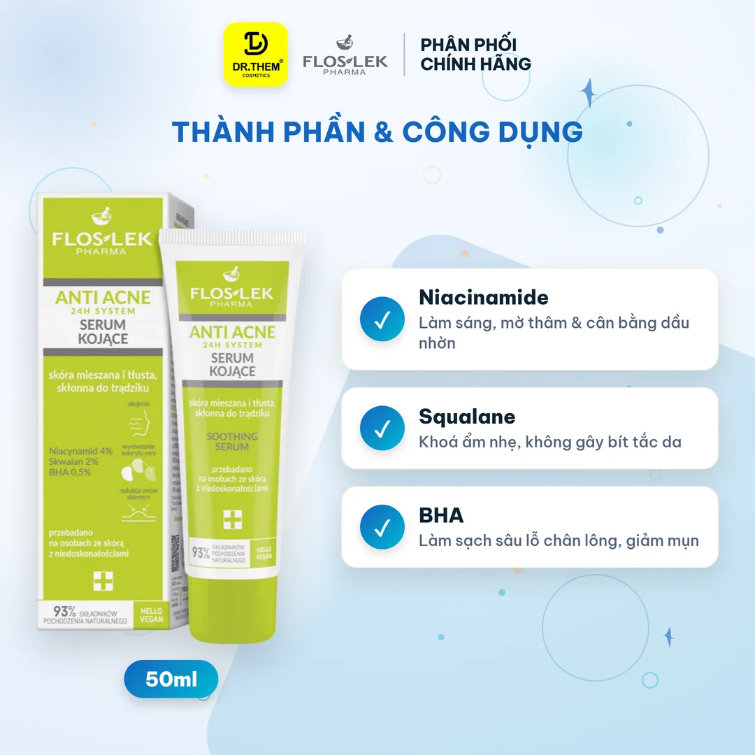 Serum Floslek Anti Acne 24H System Soothing Làm Dịu Hỗ Trợ Giảm Mụn Kiềm Dầu Se Khít Lỗ Chân Lông 50ml 7