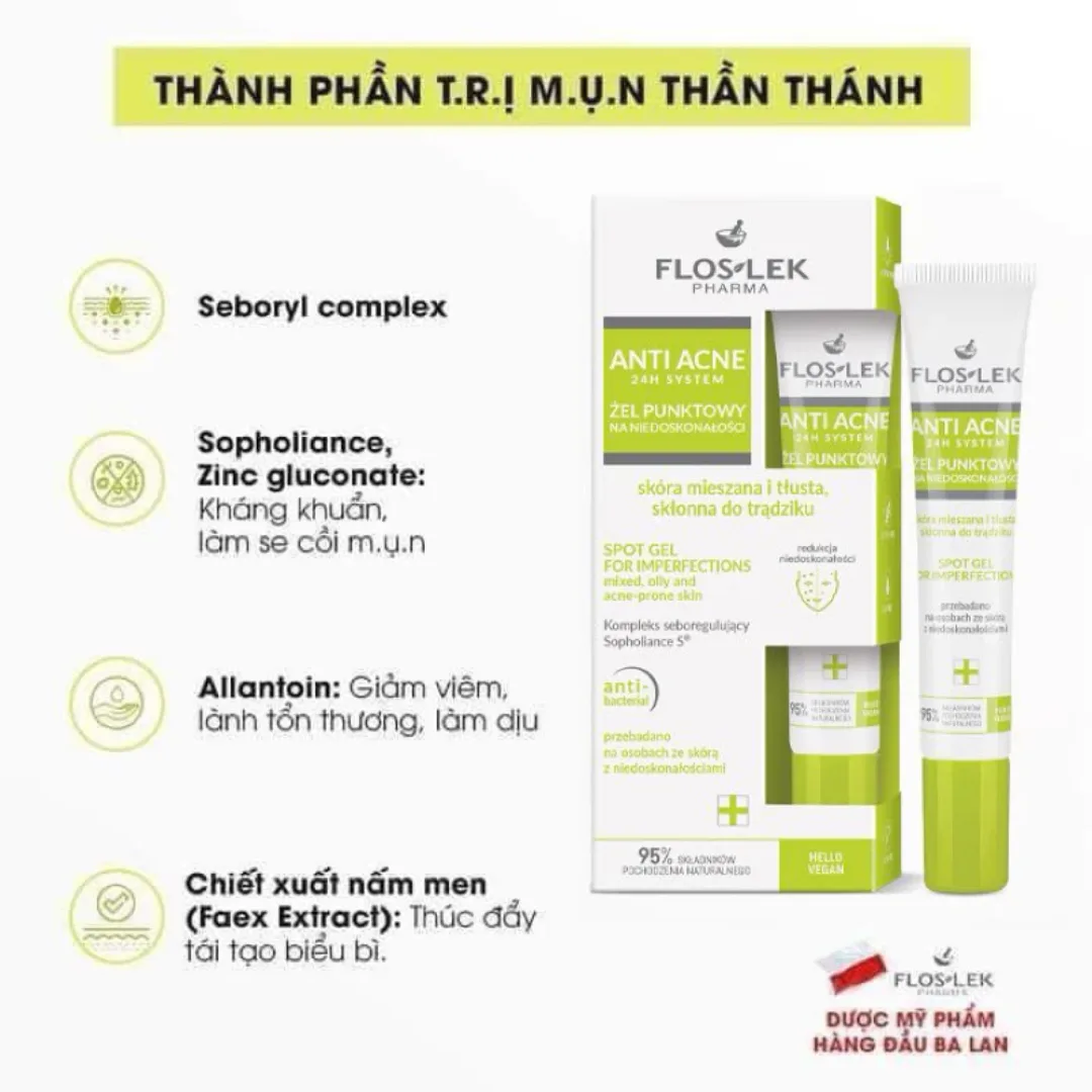 Gel Chấm Mụn Floslek Anti Acne Hỗ Trợ Giảm Mụn Sưng Se Cồi Mụn Làm Mờ Thâm Cho Da Dầu Mụn 20ml 6