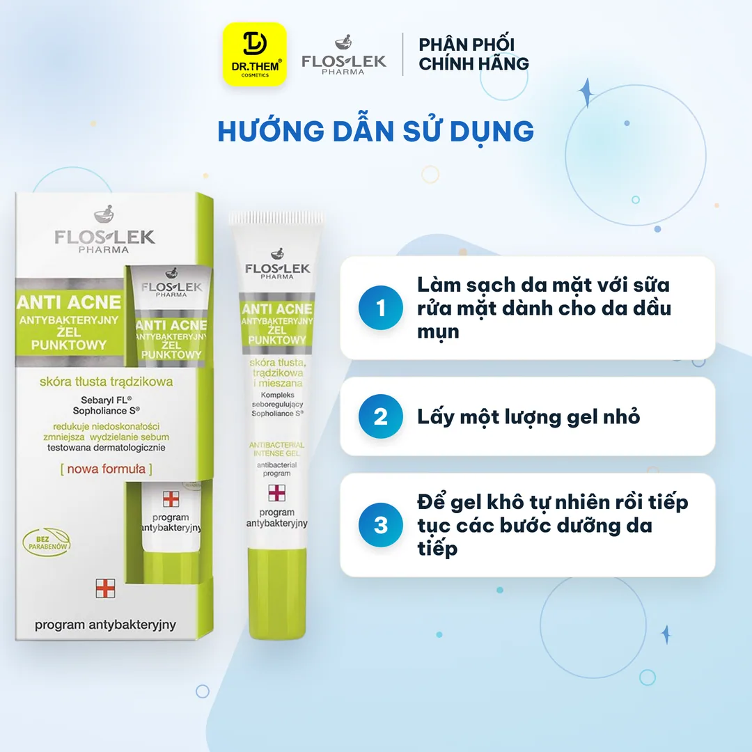 Gel Chấm Mụn Floslek Anti Acne Hỗ Trợ Giảm Mụn Sưng Se Cồi Mụn Làm Mờ Thâm Cho Da Dầu Mụn 20ml 4
