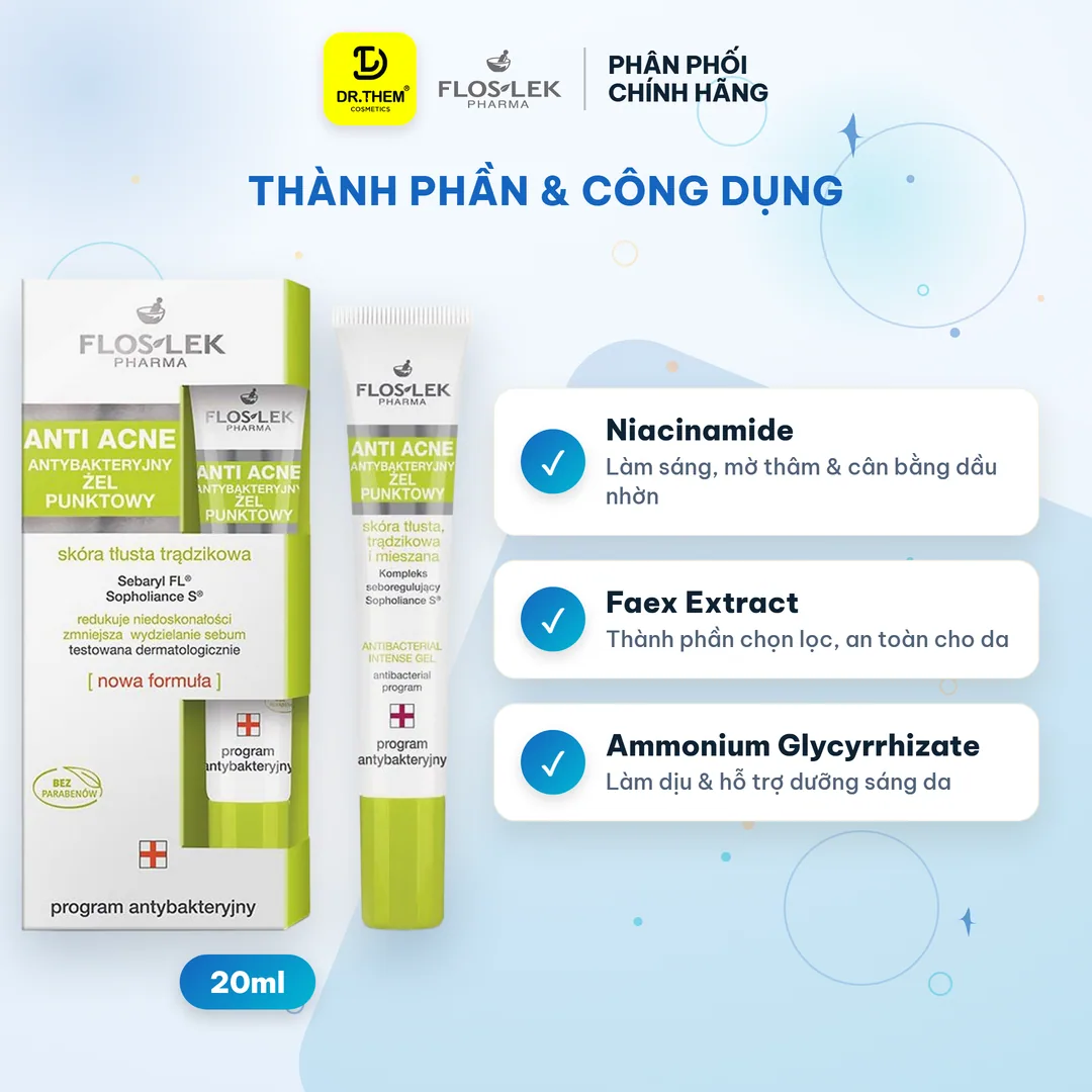 Gel Chấm Mụn Floslek Anti Acne Hỗ Trợ Giảm Mụn Sưng Se Cồi Mụn Làm Mờ Thâm Cho Da Dầu Mụn 20ml 3
