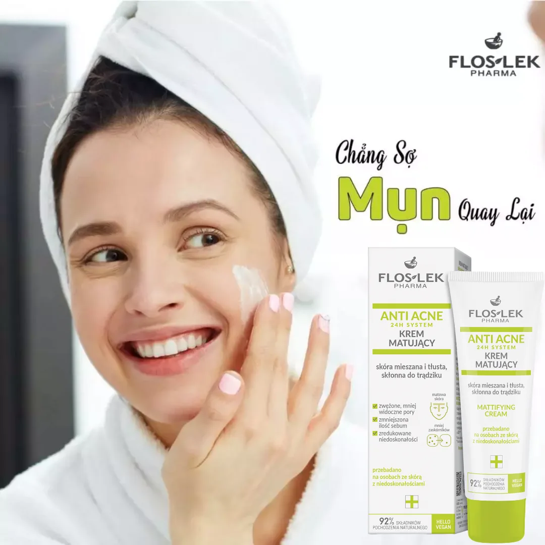 Combo Chăm Sóc Da Dầu Mụn Floslek Anti Acne Mua 3 Tặng 1 Sữa Rửa Mặt Serum Kem Dưỡng Và Gel Chấm Mụn 4