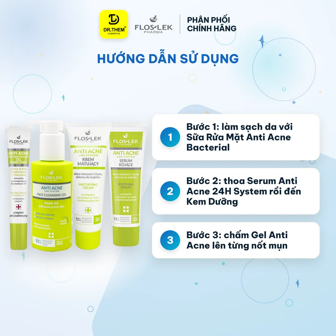 Combo Chăm Sóc Da Dầu Mụn Floslek Anti Acne Mua 3 Tặng 1 Sữa Rửa Mặt Serum Kem Dưỡng Và Gel Chấm Mụn 7