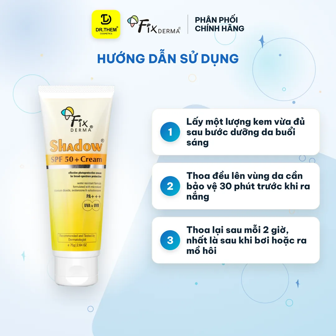 Kem Chống Nắng Fixderma Shadow SPF50+ PA+++ Cream Bảo Vệ Phổ Rộng Cho Da Khô 75g 3