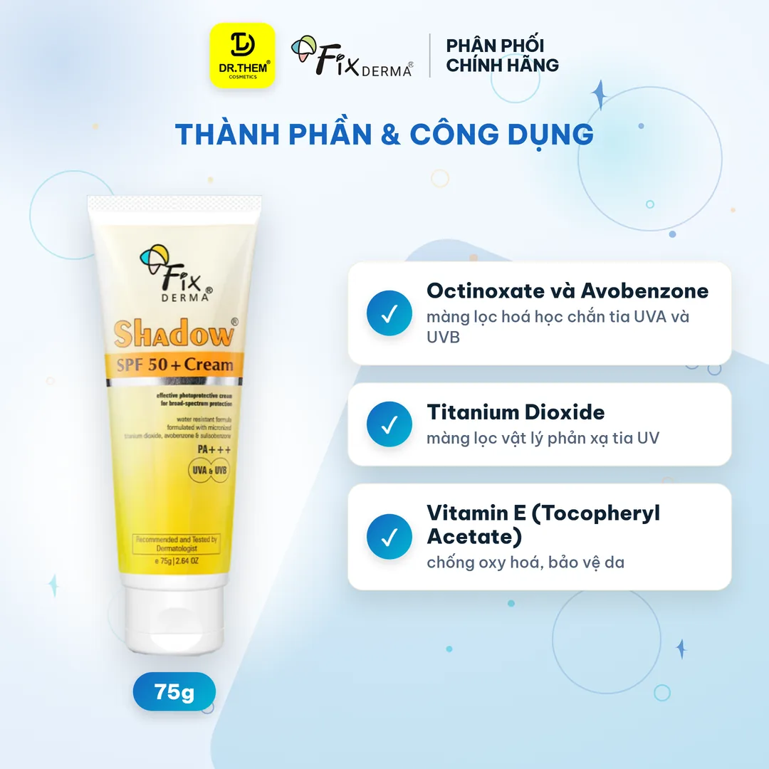 Kem Chống Nắng Fixderma Shadow SPF50+ PA+++ Cream Bảo Vệ Phổ Rộng Cho Da Khô 75g 2