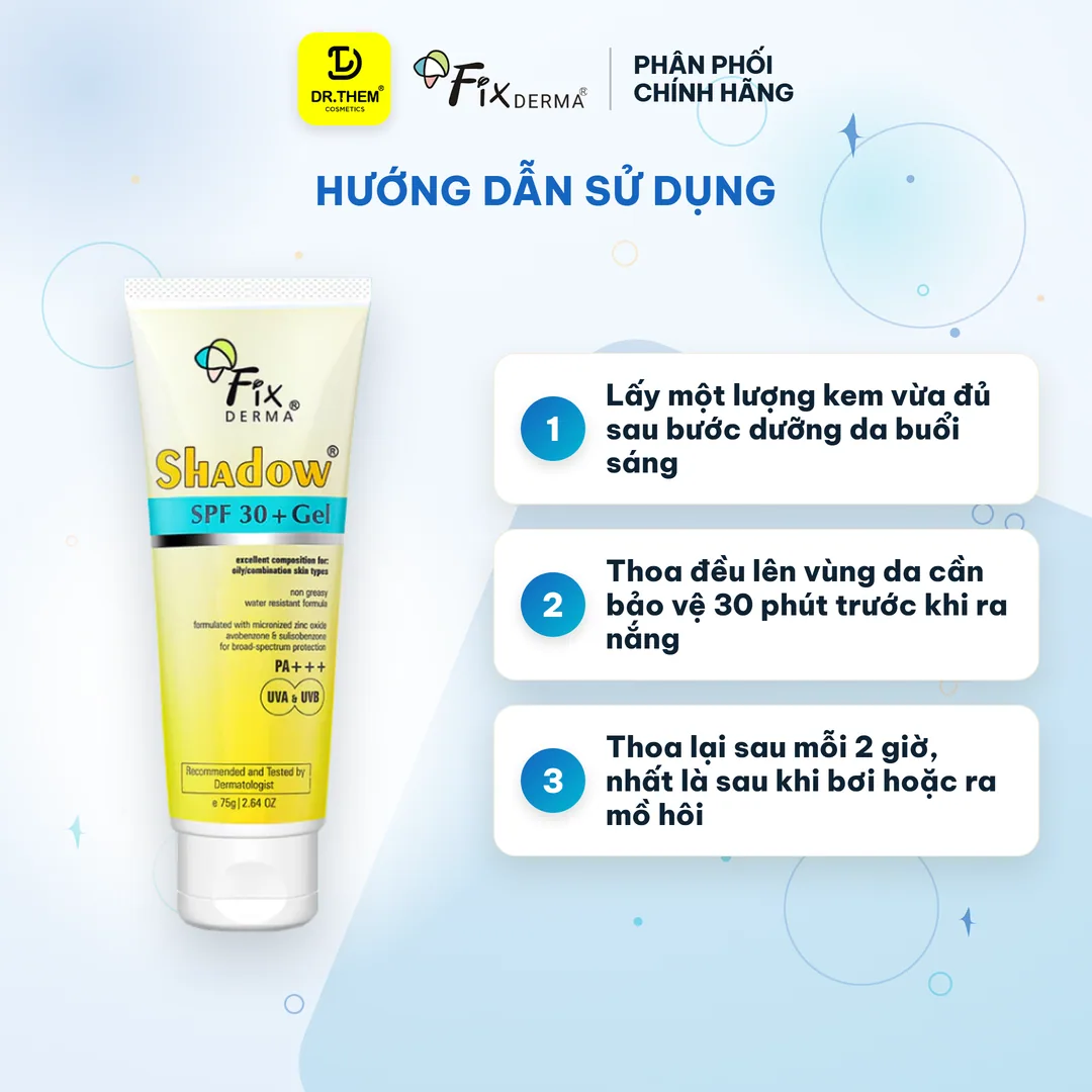Kem Chống Nắng Fixderma Shadow SPF30+ PA+++ Gel Bảo Vệ Phổ Rộng Cho Da Dầu Mụn 75g 3