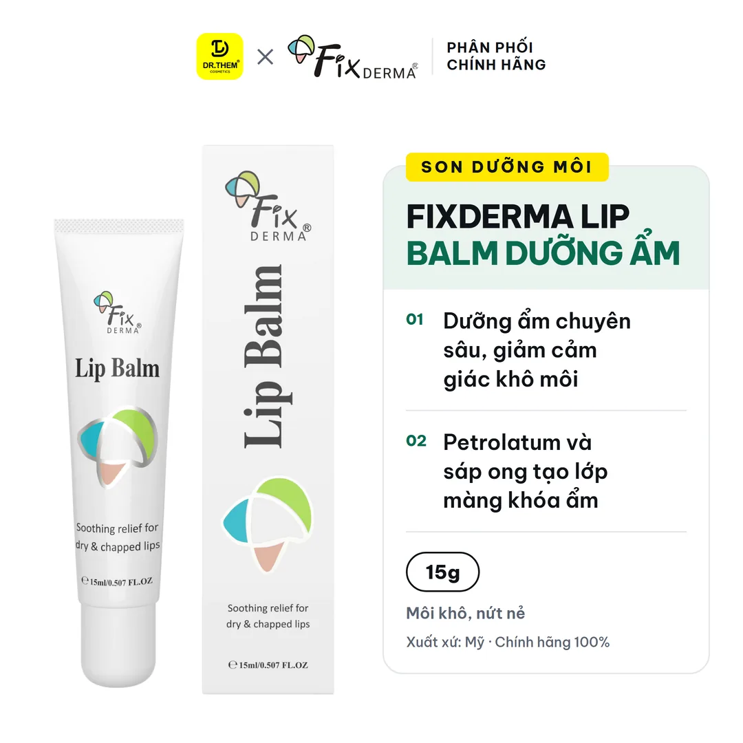 Son Dưỡng Môi Fixderma Lip Balm Dưỡng Ẩm Chuyên Sâu Giúp Giảm Khô Nứt Nẻ Cho Đôi Môi Mềm Mại 15g