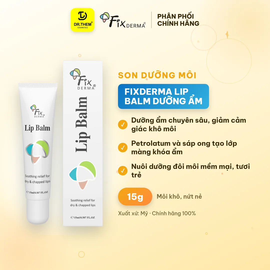 Son Dưỡng Môi Fixderma Lip Balm Dưỡng Ẩm Chuyên Sâu Giúp Giảm Khô Nứt Nẻ Cho Đôi Môi Mềm Mại 15g