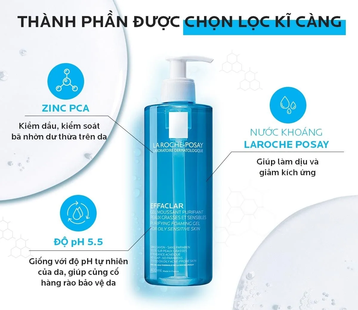 Gel Rửa Mặt La Roche Posay Effaclar Purifying Foaming Gel Làm Sạch Kiềm Dầu Cho Da Dầu Mụn Nhạy Cảm 200ml 5