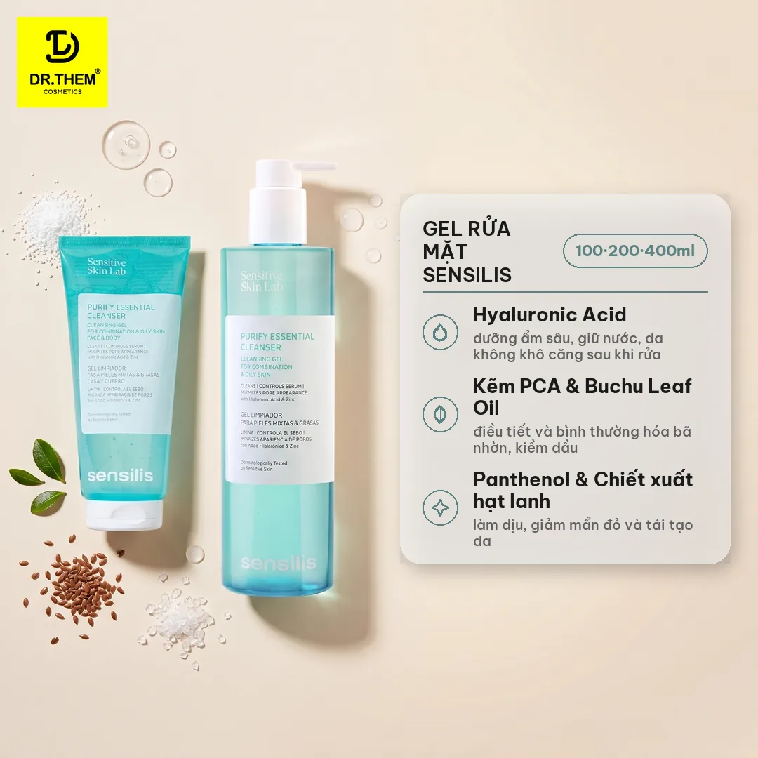 Gel Rửa Mặt Sensilis Purify Essential Cleanser Làm Sạch Sâu Kiểm Soát Nhờn Cho Da Dầu Mụn 100ml 200ml 400ml 2