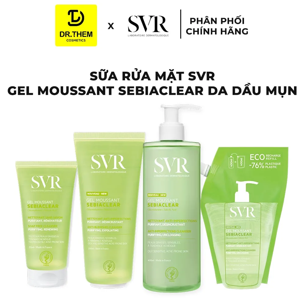 Gel Rửa Mặt SVR Sebiaclear Gel Moussant Không Xà Phòng Hỗ Trợ Giảm Mụn Kiềm Dầu Cho Da Dầu 55ml 200ml 400ml