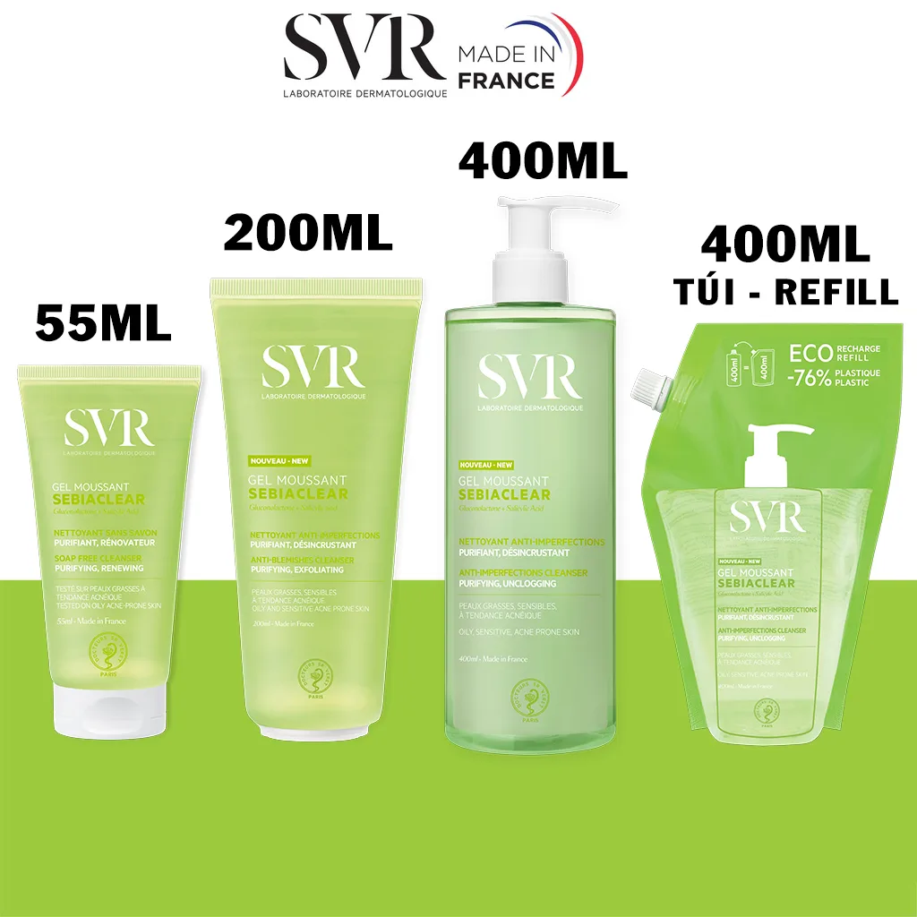 Gel Rửa Mặt SVR Sebiaclear Gel Moussant Không Xà Phòng Hỗ Trợ Giảm Mụn Kiềm Dầu Cho Da Dầu 55ml 200ml 400ml 2