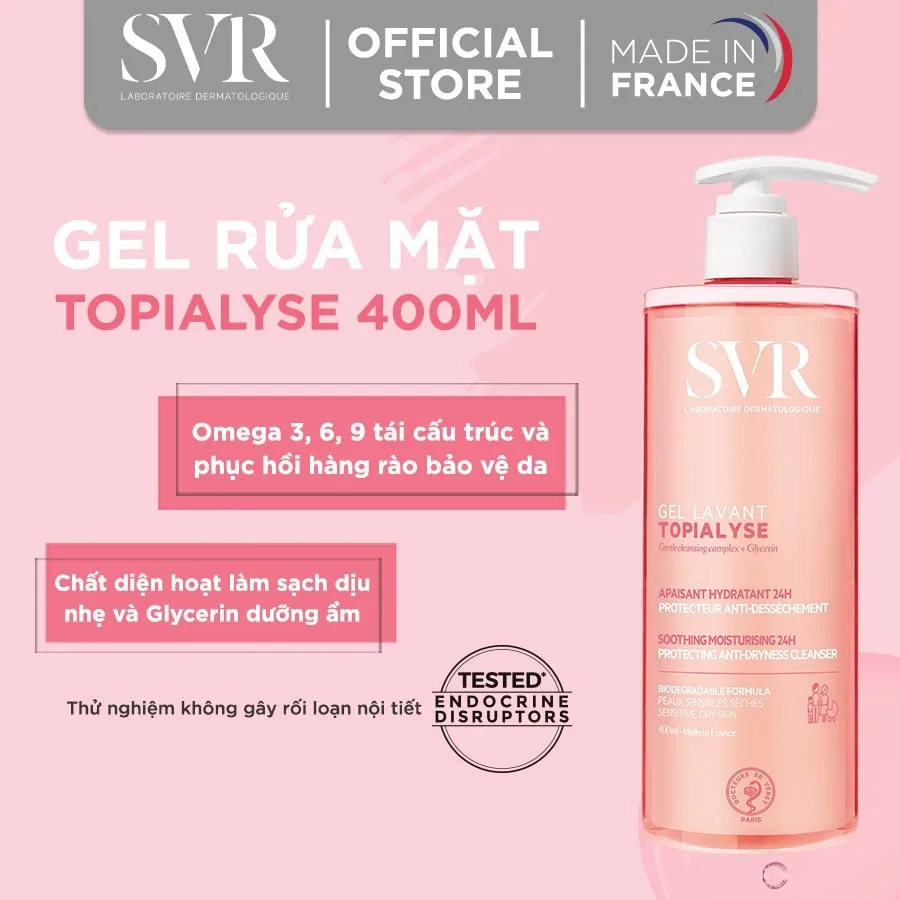Gel Rửa Mặt SVR Topialyse Gel Lavant Không Xà Phòng Làm Sạch Dịu Nhẹ Cho Da Khô Nhạy Cảm 55ml 200ml 400ml 2