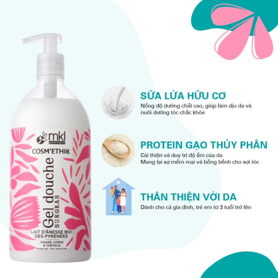 Gel Tắm Hữu Cơ MKL Green Nature Shower Gel pH5.5 Không Xà Phòng Dưỡng Ẩm Dịu Nhẹ Cho Da Nhạy Cảm 1000ml 3