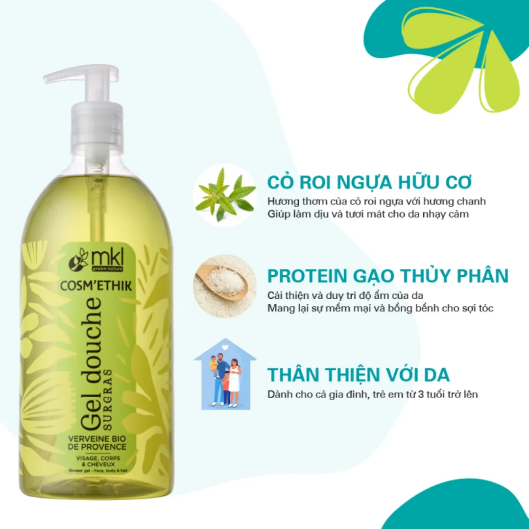 Gel Tắm Hữu Cơ MKL Green Nature Shower Gel pH5.5 Không Xà Phòng Dưỡng Ẩm Dịu Nhẹ Cho Da Nhạy Cảm 1000ml 5
