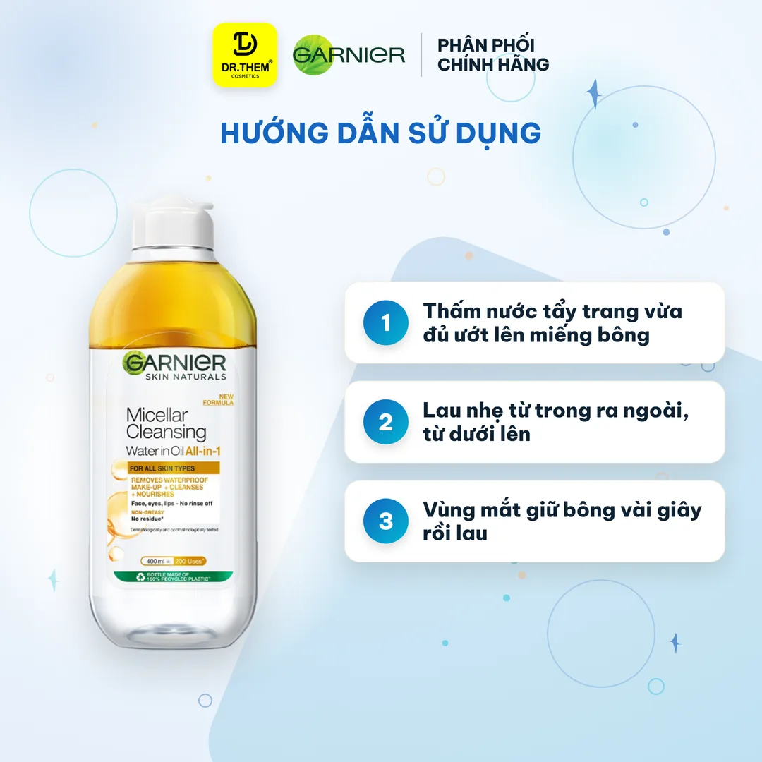 Nước Tẩy Trang Garnier Micellar Oil Infused Cleansing Water Làm Sạch Sâu Lớp Trang Điểm 400ml 3