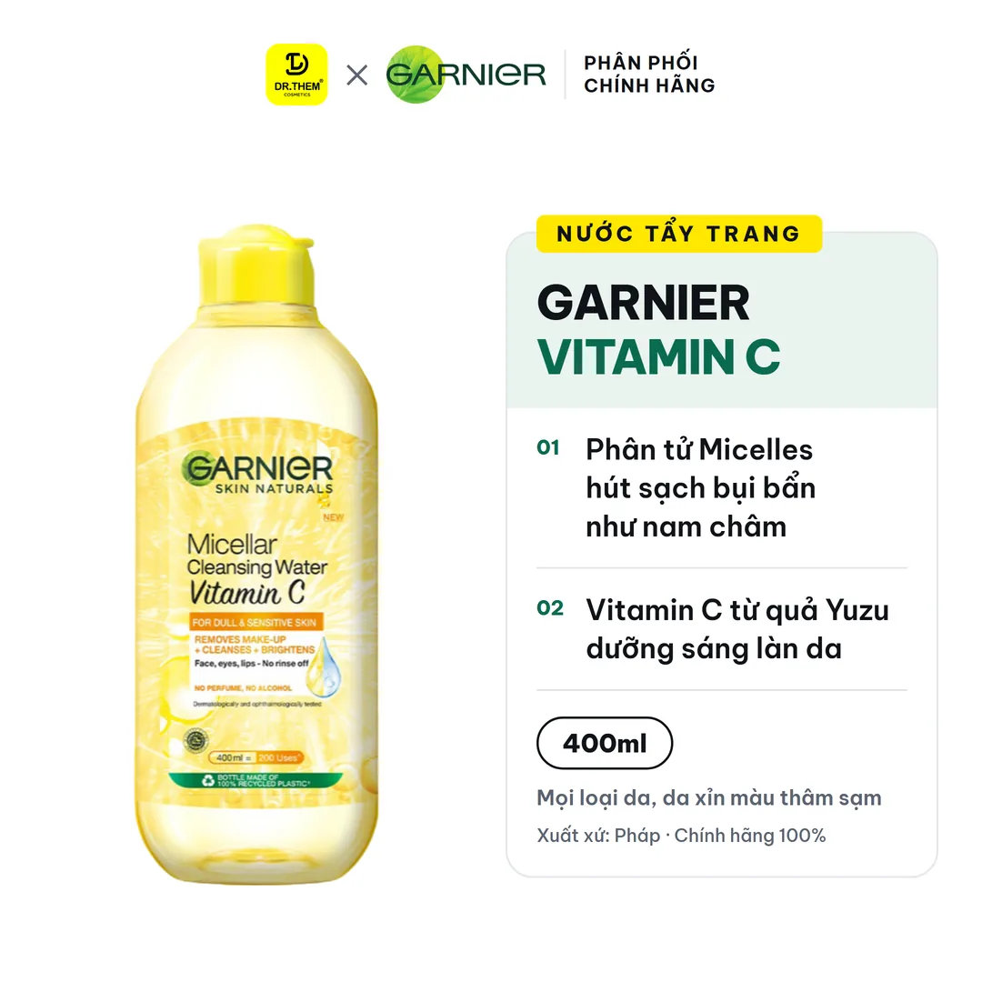 Nước Tẩy Trang Garnier Micellar Cleansing Water Vitamin C Làm Sáng Da 400ml