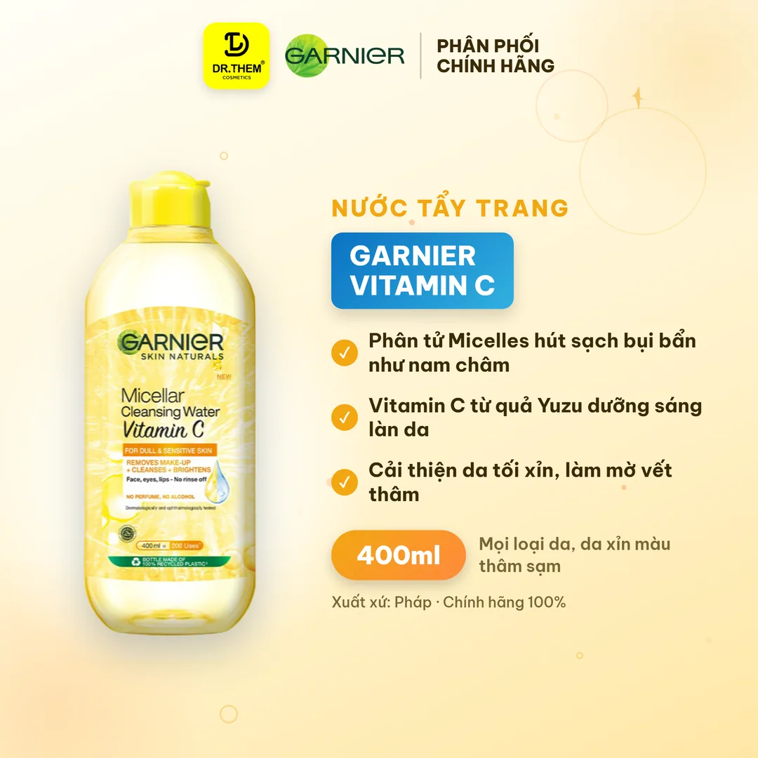 Nước Tẩy Trang Garnier Micellar Cleansing Water Vitamin C Làm Sáng Da 400ml