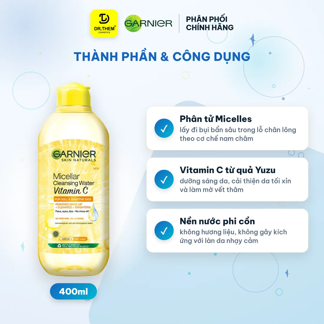Nước Tẩy Trang Garnier Micellar Cleansing Water Vitamin C Làm Sáng Da 400ml 2