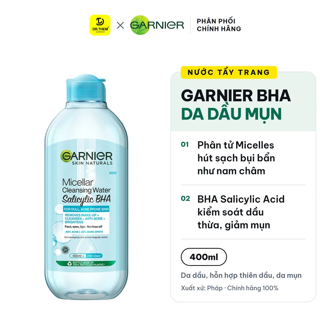 Nước Tẩy Trang Garnier Micellar Cleansing Water For Oily & Acne-Prone Skin Dành Cho Da Dầu Và Mụn 400ml