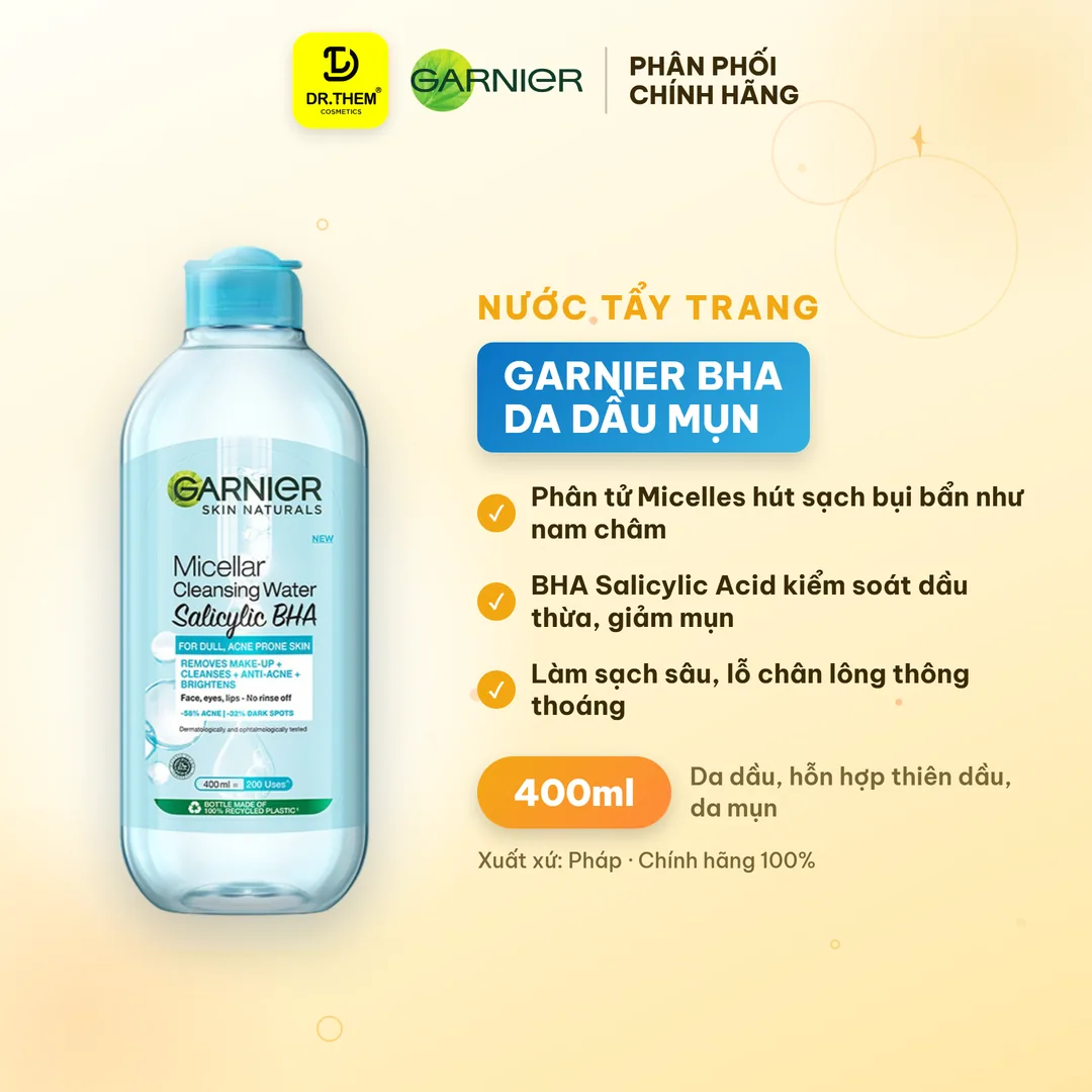 Nước Tẩy Trang Garnier Micellar Cleansing Water For Oily & Acne-Prone Skin Dành Cho Da Dầu Và Mụn 400ml