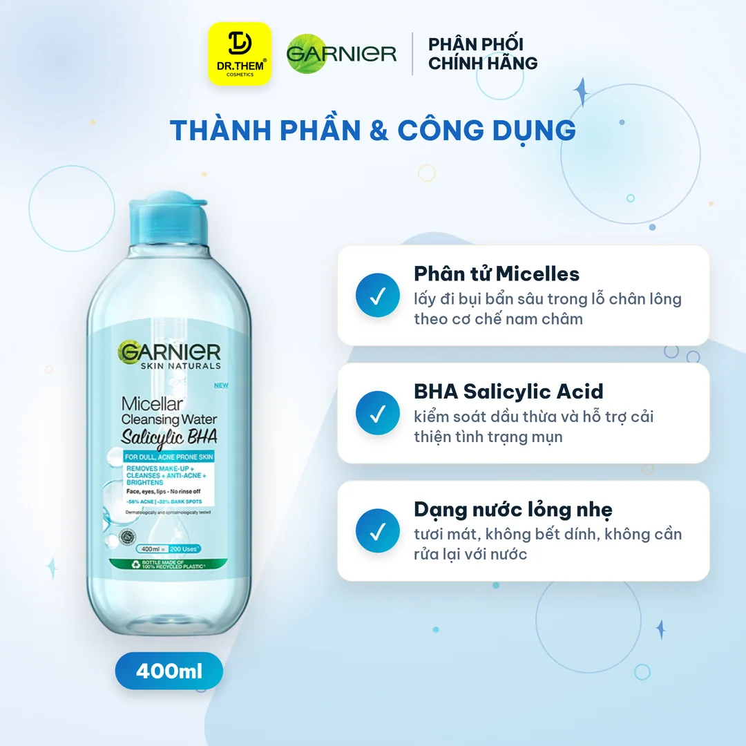 Nước Tẩy Trang Garnier Micellar Cleansing Water For Oily & Acne-Prone Skin Dành Cho Da Dầu Và Mụn 400ml 2
