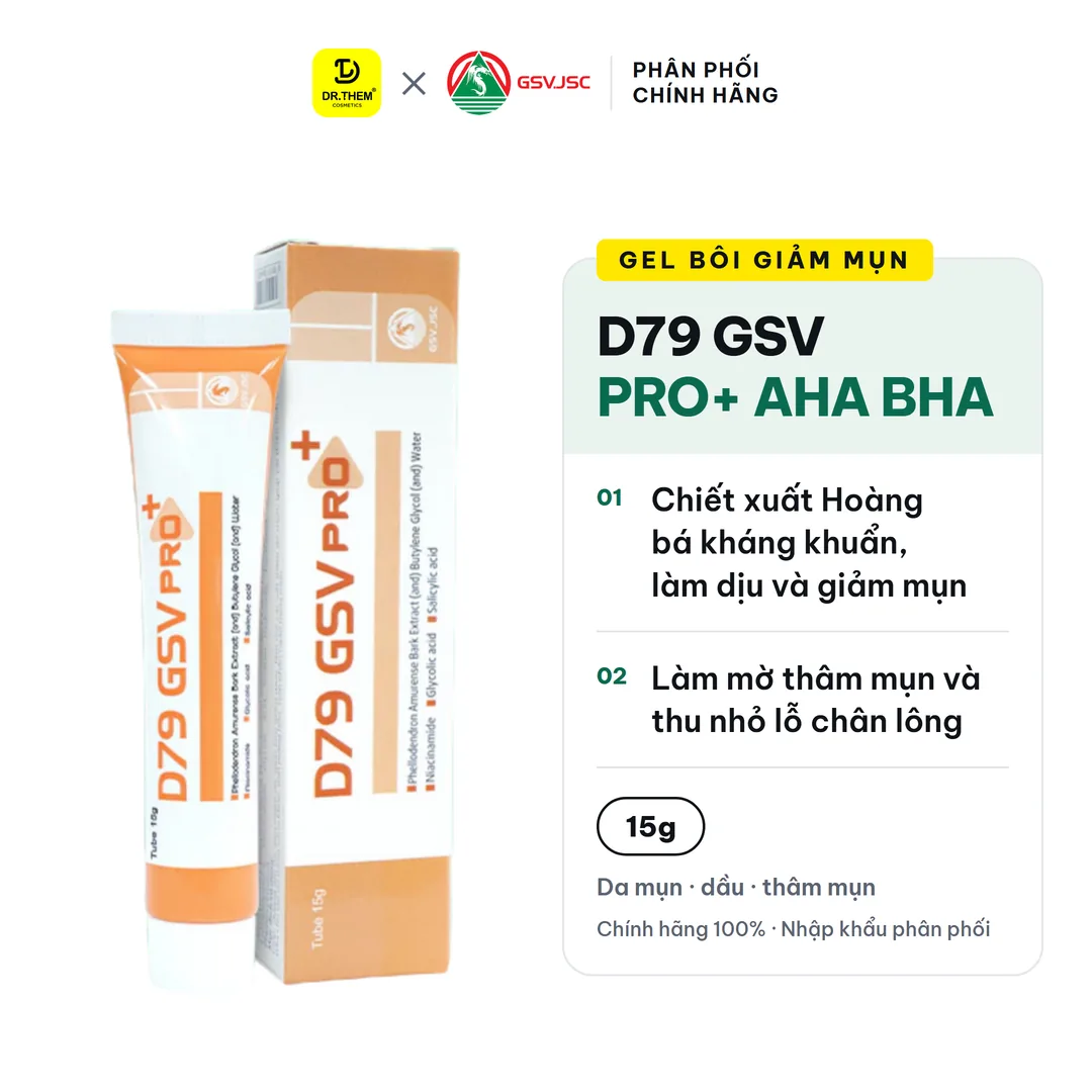 Gel Bôi Hỗ Trợ Giảm Mụn D79 GSV Pro+ Mờ Thâm Mụn Kiểm Soát Dầu Dưỡng Ẩm Với AHA BHA Niacinamide 15g